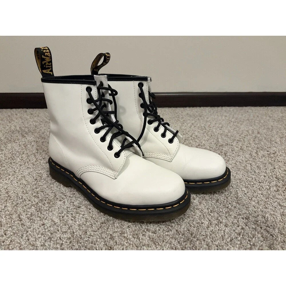 Dr. Martens 1460 Women’s White Leather Combat Ankle Boots US 10